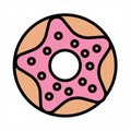 Donut In Pink Glaze With Sprinkles Line Art Icon